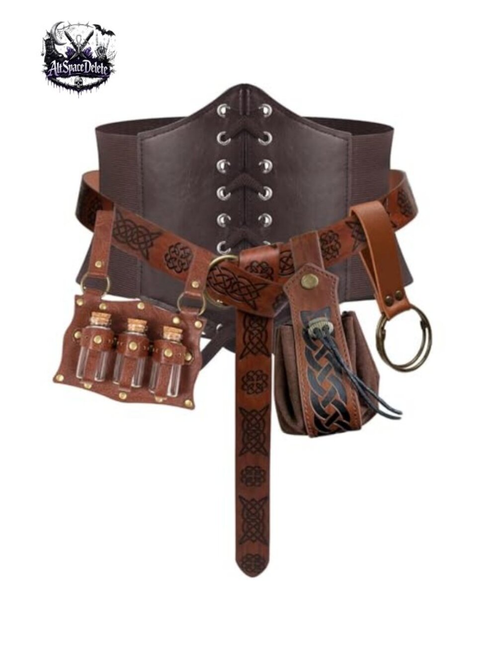 Renaissance Costume Set Faux Leather Belt Pouch Coin Purse Potion Bottles